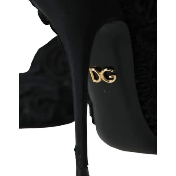 Dolce & Gabbana Black Cordonetto Ricamo Pump Open Toe Shoes - Picture 8 of 9